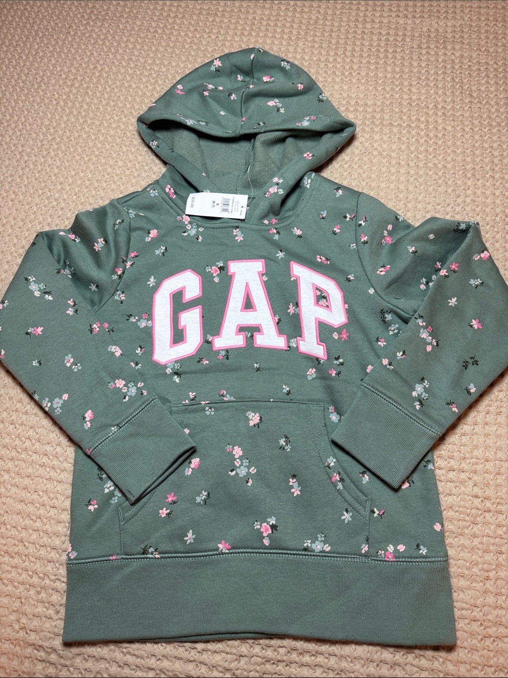 GAP Green Hoodie with Pink Floral Print